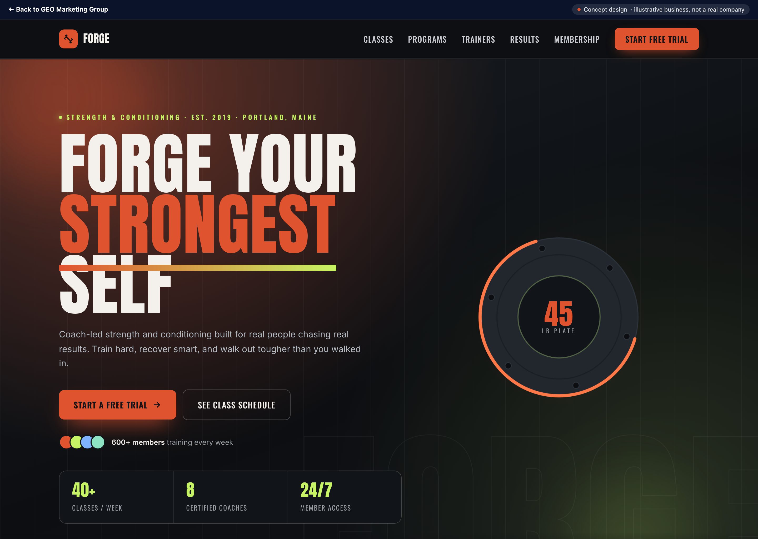Forge Athletic Club concept design, a fitness example