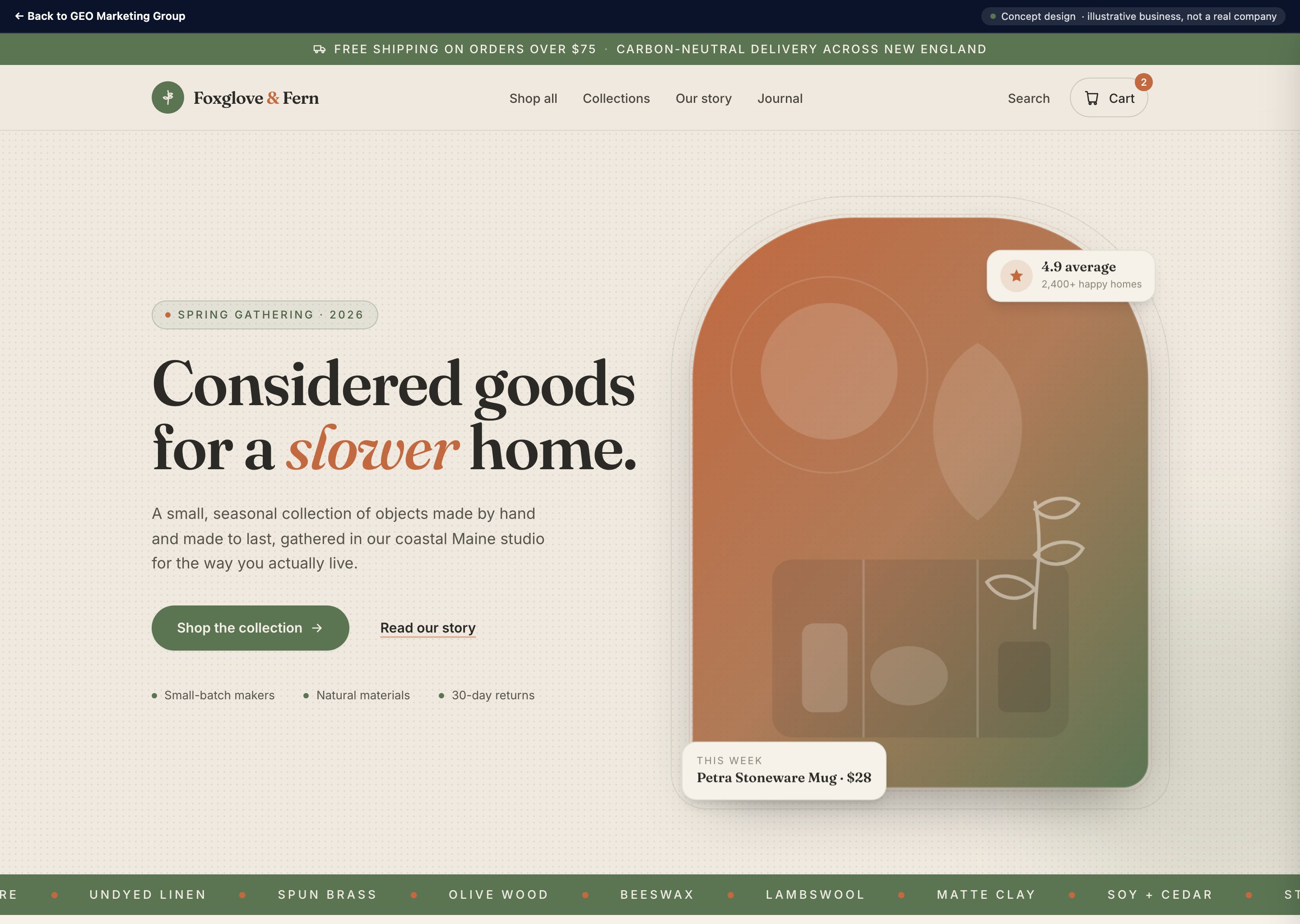 Foxglove & Fern concept design, a retail / e-commerce example