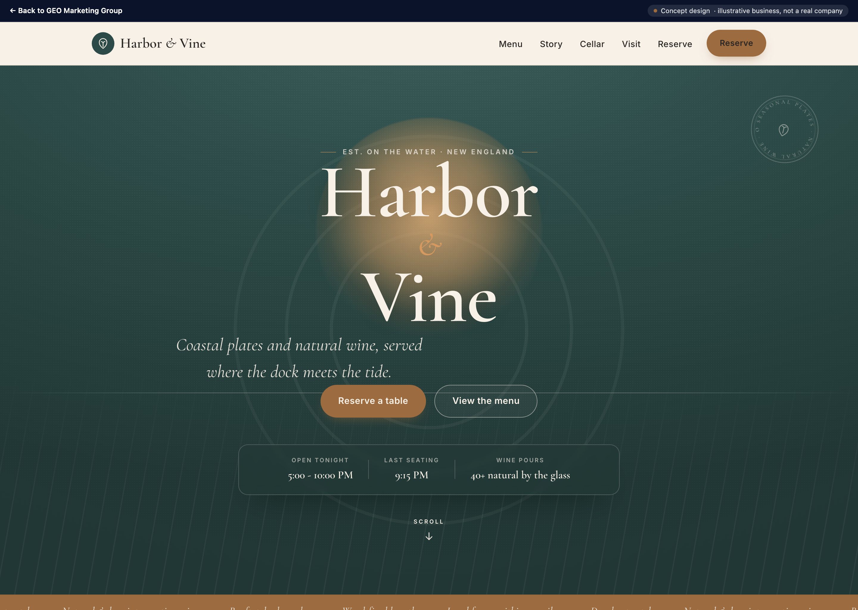 Harbor & Vine concept design, a restaurant example