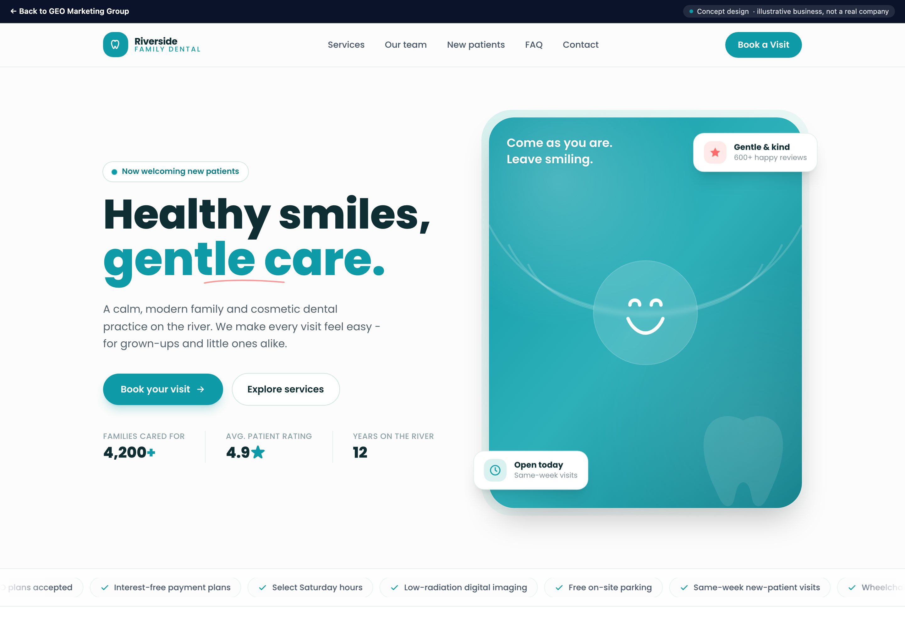 Riverside Family Dental concept design, a dental example